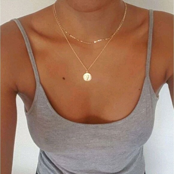 Gold tone necklace metal chain coin pendant multi layered boho 💖2/$30 - Picture 5 of 7